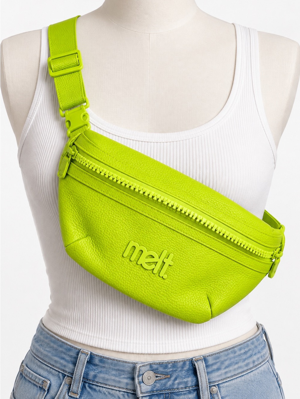 Melt Cosmetics Neon Lime Green Faux Leather Belt Bag Fanny Pack Crossbody